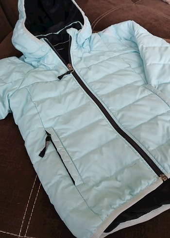 Erkek veya kız Çocuk Turkuaz Kapüşonlu Fermuarlı kuş tüyü mont. - Görsel 2
