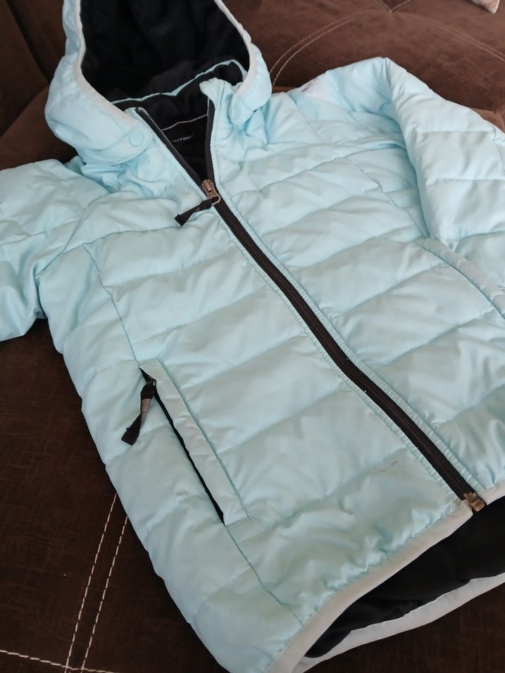 Erkek veya kız Çocuk Turkuaz Kapüşonlu Fermuarlı kuş tüyü mont. - Görsel 2