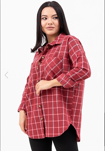 xl Beden bordo Renk Oversize ekose gömlek