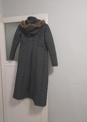 Gri Uzun Kemerli Kadın Kışlık Mont - Görsel 2