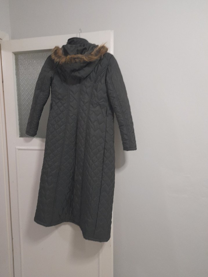 Gri Uzun Kemerli Kadın Kışlık Mont - Görsel 2