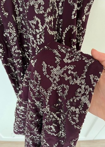 l Beden bordo Renk Zara pullu elbise
