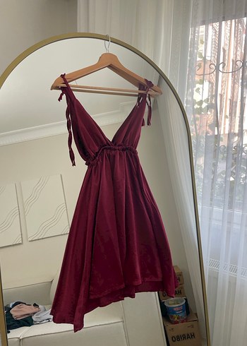 Burgundy V Yaka Midi Drapeli gecelik