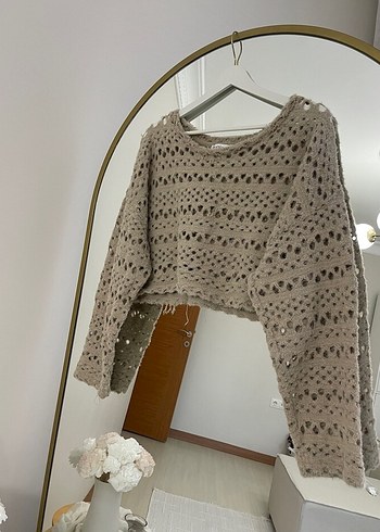 Bej Örgü Kadın Kazak, Rahat Kesim, Uzun Kollu - Görsel 2