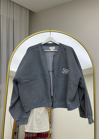 Gri Fermuarlı Kadın Sweatshirt - Görsel 2