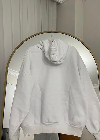 Beyaz Kapüşonlu Oversize Kadın Sweatshirt - Görsel 2