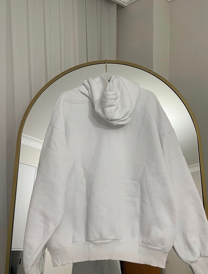 Beyaz Kapüşonlu Oversize Kadın Sweatshirt - Görsel 2