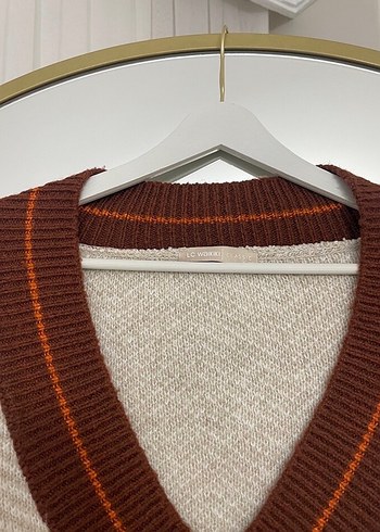 Bohem V Yaka Gri Kahverengi Triko Süveter - Görsel 2