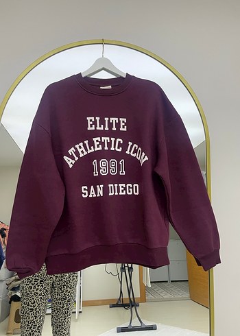 Bordo Oversize Baskılı Kadın Sweatshirt - Görsel 4