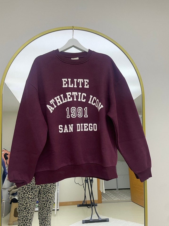 Bordo Oversize Baskılı Kadın Sweatshirt - Görsel 4