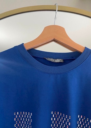 Kadın Mavi Baskılı Uzun Kollu Sweatshirt - Görsel 3