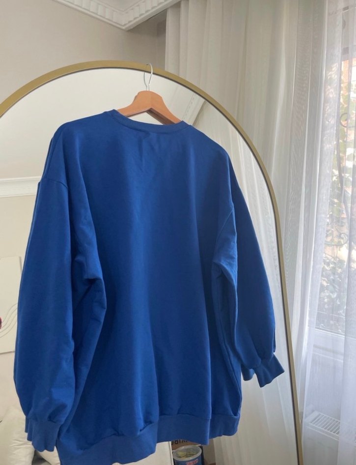 Kadın Mavi Baskılı Uzun Kollu Sweatshirt - Görsel 2