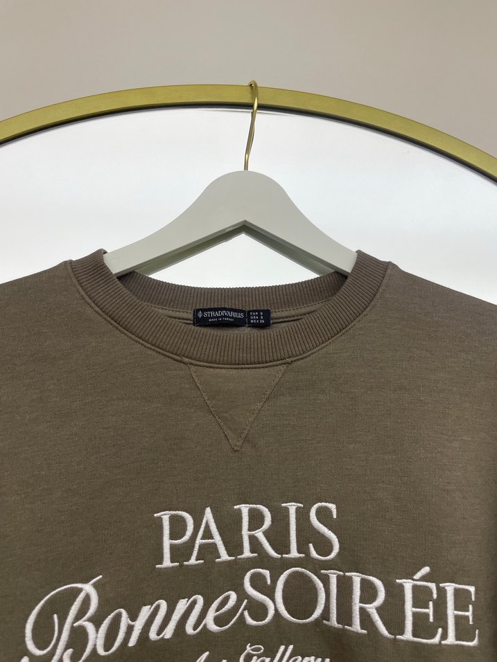 Kadın Kahverengi Paris Baskılı Sweatshirt - Görsel 3