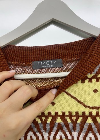 Renkli Bohem Desenli Kadın Triko Kazak - Görsel 2