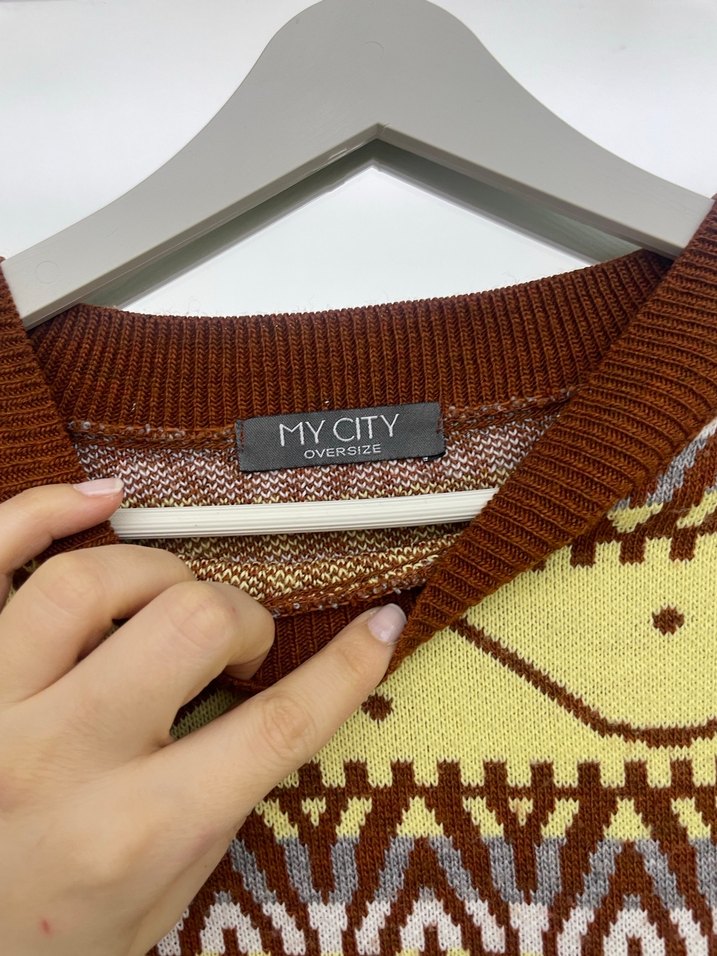 Renkli Bohem Desenli Kadın Triko Kazak - Görsel 2