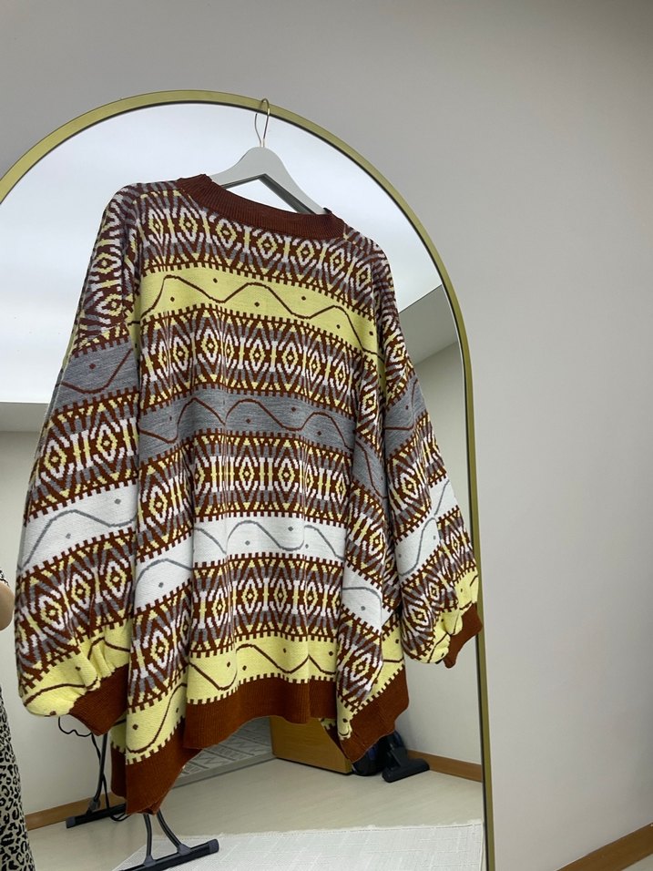 Renkli Bohem Desenli Kadın Triko Kazak - Görsel 3