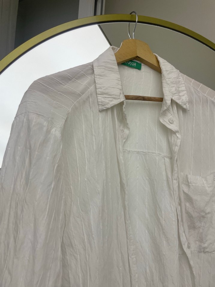 Beyaz Keten Salaş Uzun Kollu Gömlek - Görsel 3