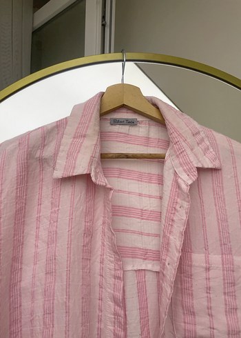 Pembe Keten Düğmeli Bol Kesim Gömlek - Görsel 3