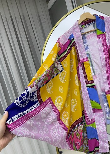 Renkli Bohem Uzun Kimono - Görsel 3