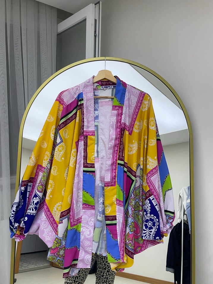 Renkli Bohem Uzun Kimono - Görsel 2