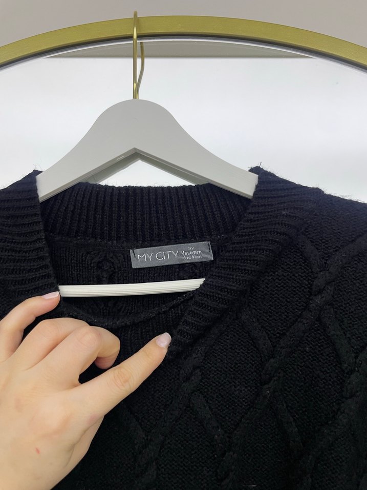 Siyah Örgü Boğazlı Kadın Kazak - Görsel 4