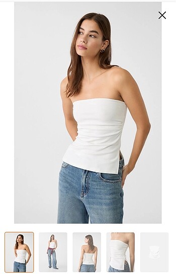 m Beden beyaz Renk STRADIVARIUS YANLARI YIRTMAÇLI STRAPLEZ BLUZ