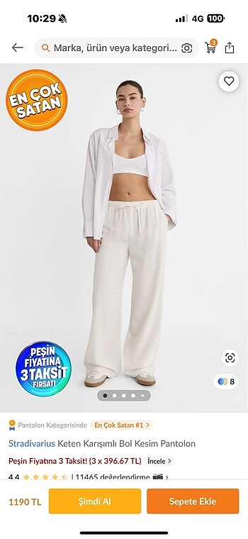 Stradivarius beyaz keten pantolon