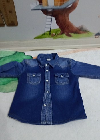 Erkek Çocuk Koyu Mavi Uzun Kollu Denim Gömlek - Görsel 2