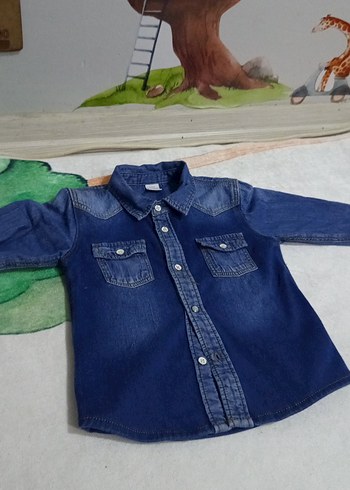 Erkek Çocuk Koyu Mavi Uzun Kollu Denim Gömlek - Görsel 3