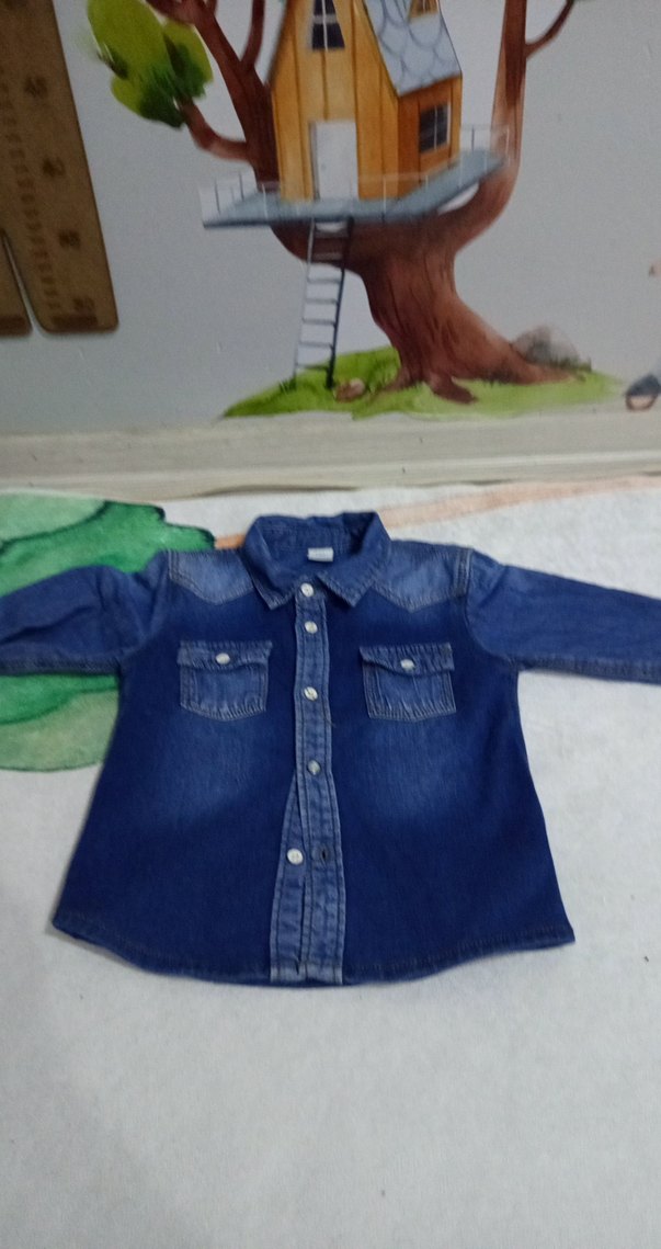 Erkek Çocuk Koyu Mavi Uzun Kollu Denim Gömlek - Görsel 2