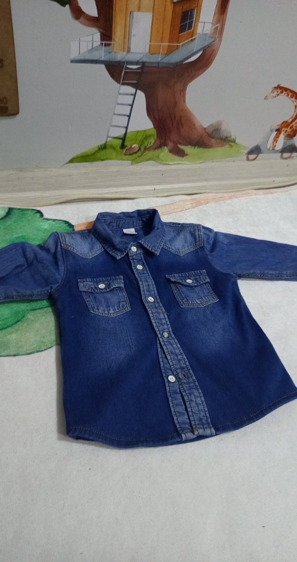 Erkek Çocuk Koyu Mavi Uzun Kollu Denim Gömlek - Görsel 3