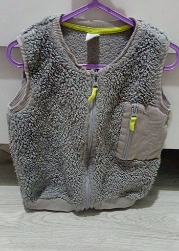 Kız Çocuk Gri Kürk Detaylı Fermuarlı Yelek - Görsel 2