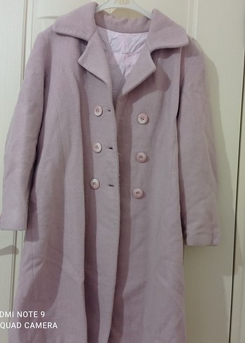 Düğmeli Purdra Pembe Kadın Uzun Kaban - Görsel 5