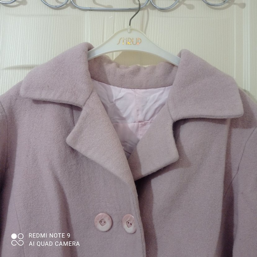 Düğmeli Purdra Pembe Kadın Uzun Kaban - Görsel 4