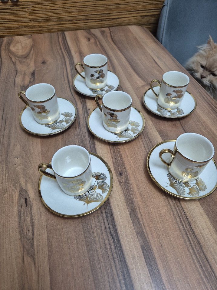 Altın Detaylı Beyaz Kahve Fincanı Takımı - Görsel 5