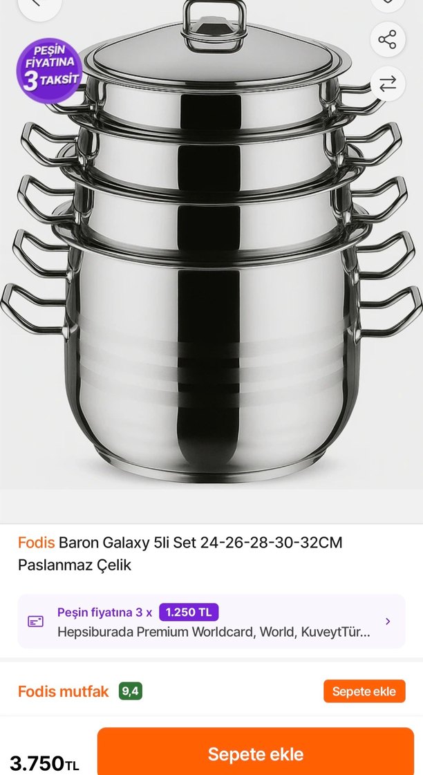 Baron Galaxi 5 Parça Çelik Tencere Seti - Görsel 5