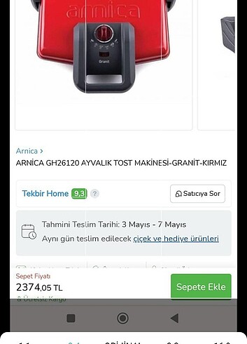 Arnica Ayvalık Granit Izgaralı Tost Makinesi - Görsel 8