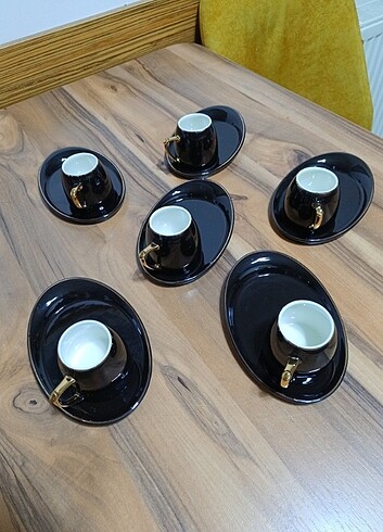  Beden siyah Renk Tekbir 6'lı Lux Kahve Fincan Takımı 