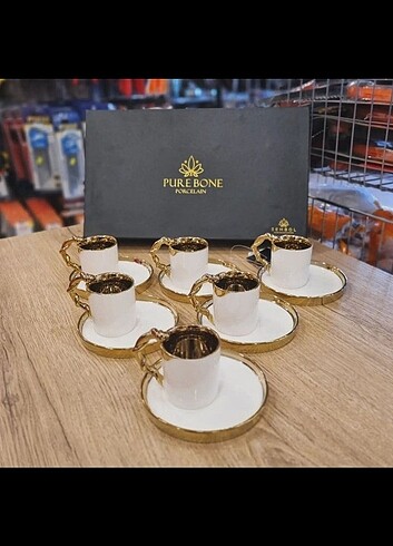 Pure Bone 6'lı Lux Gold Kahve Fincan Takımı 