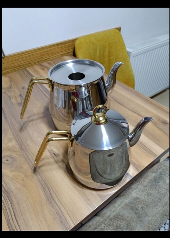 Lines Metal Altın Kulplu Mega Piramit XXL Çaydanlık Takımı - Görsel 2