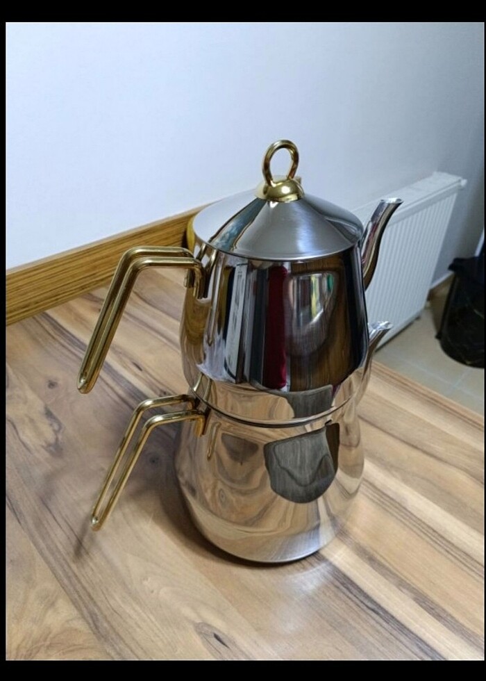 Lines Metal Altın Kulplu Mega Piramit XXL Çaydanlık Takımı - Görsel 3