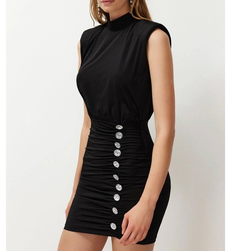 Bayan Parlak Taşlı Kısa Şık Abiye Elbise - Görsel 2