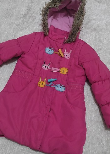 Kız Çocuk Pembe Kürklü Kapüşonlu Mont - Görsel 2