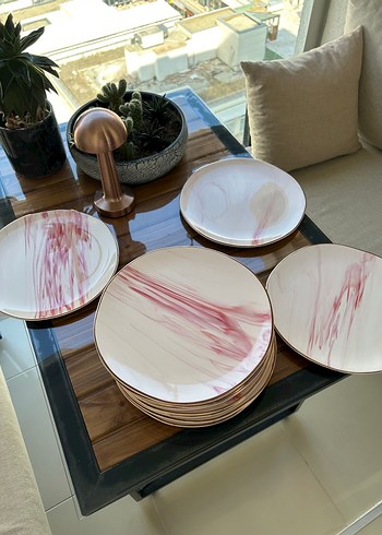 Pembe Mermer Desenli Tabak Seti