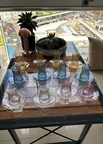 Renkli Cam Çay Seti