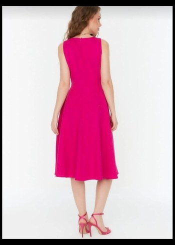 Pembe Uzun Kollu Modern Klasik Elbise - Görsel 2