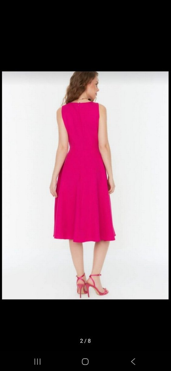 Pembe Uzun Kollu Modern Klasik Elbise - Görsel 2