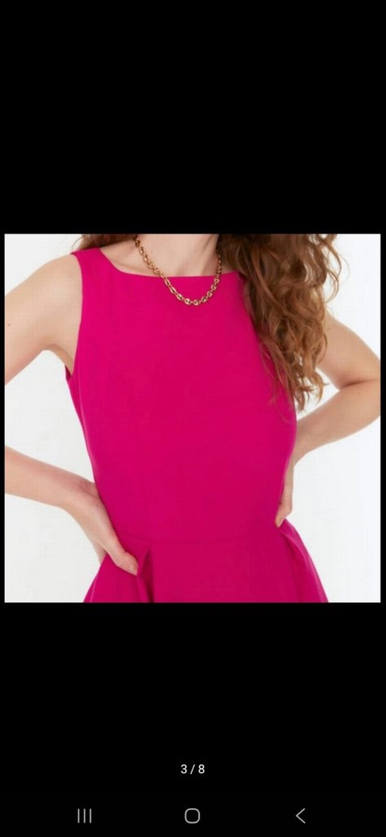 Pembe Uzun Kollu Modern Klasik Elbise - Görsel 3