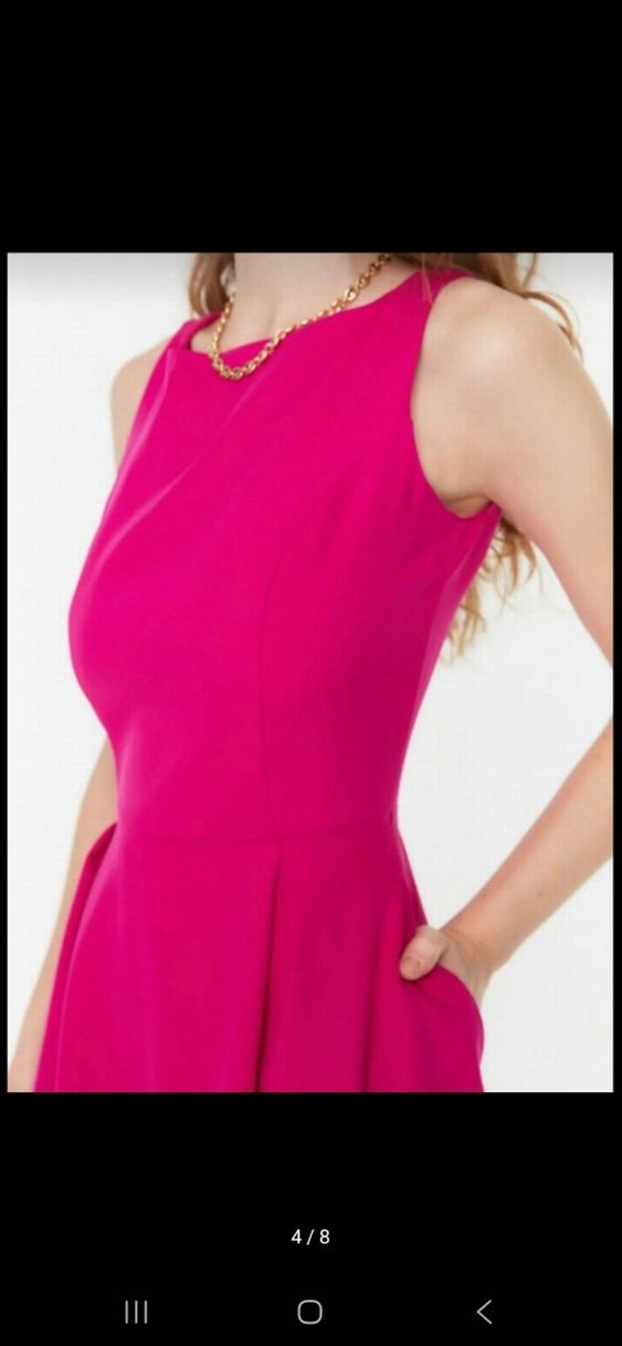 Pembe Uzun Kollu Modern Klasik Elbise - Görsel 4