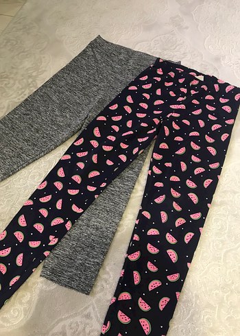 Kız Çocuk Gri ve Desenli Tayt Seti - Görsel 2